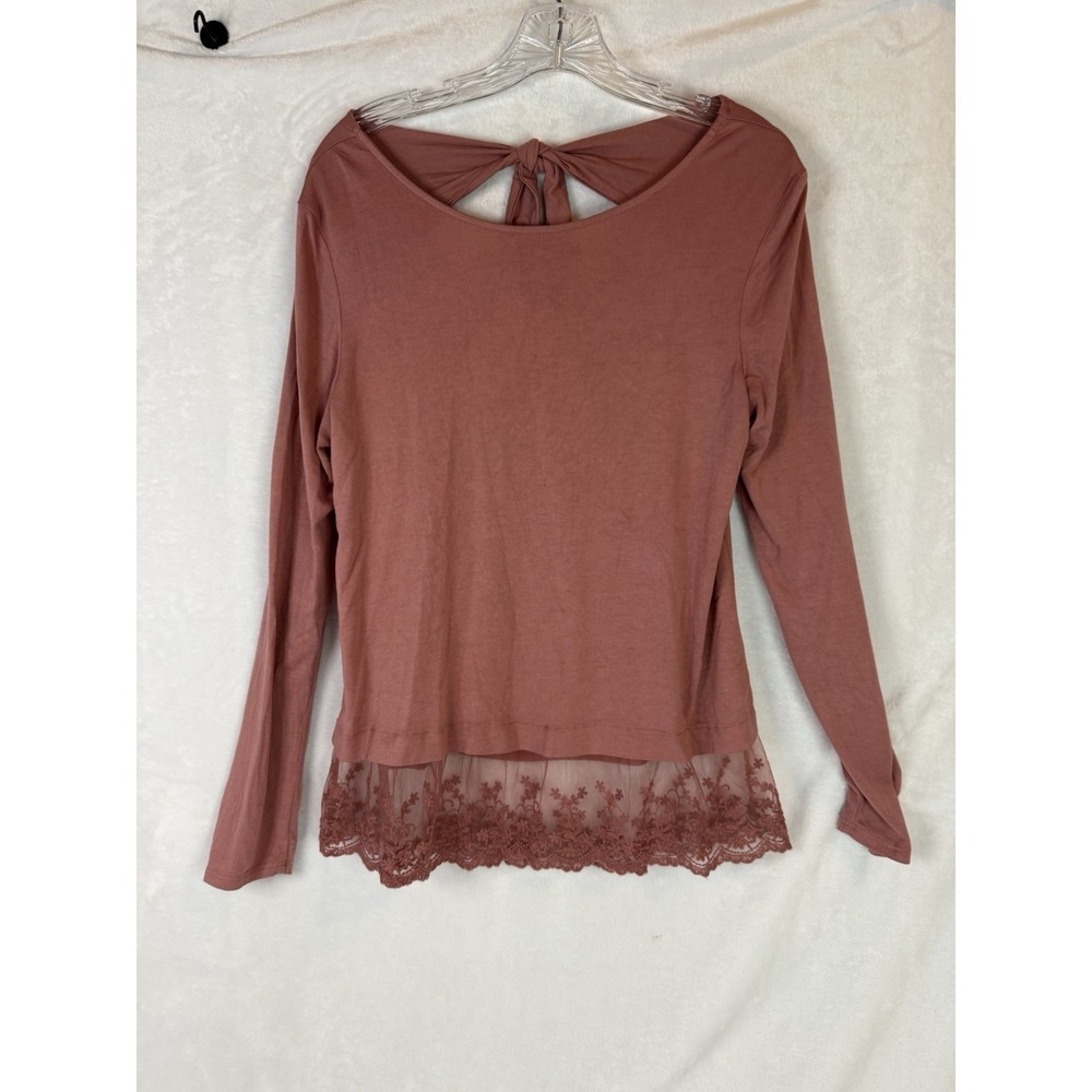 Alya Lace Hem Top Small Dusty Rose Back Tie Long‎ Sleeve Romantic Boho